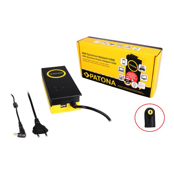Patona 90W Synchron Adapter 5,5x1,7x12mm 19V incl. USB Output 2,1A 