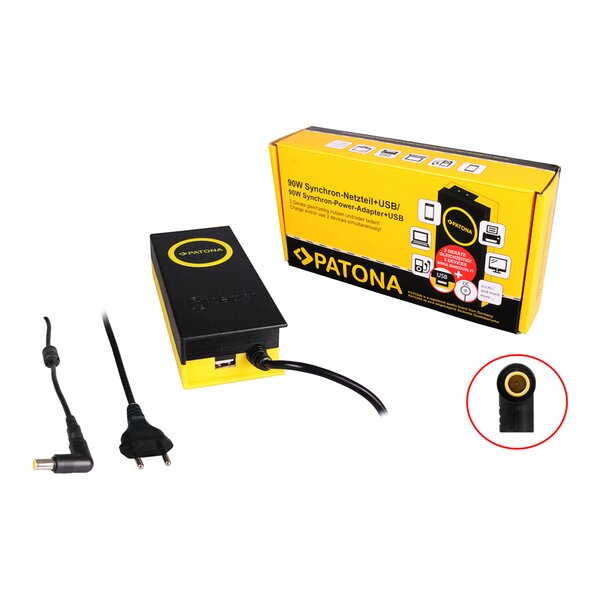 Patona 90W Synchron Adapter 7,9x5,4x12mm 20V incl. USB Output 2,1A 