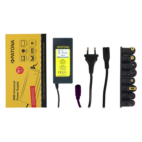 Patona 90W universal power supply für notebook, printer, hifi, music, external hard drive with 8 different plugs 18,5-20V 