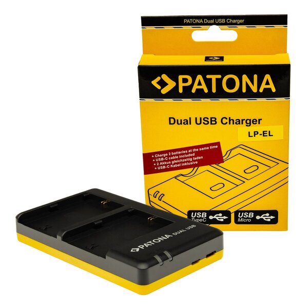 Patona Dual Ladegerät für Canon LP-EL Speedlite EL-1 EL-5 incl. USB-C Kabel 