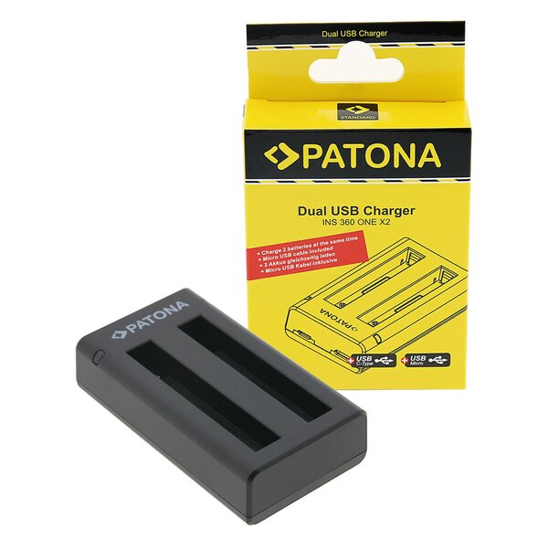 Patona Dual Ladegerät für Insta360 One X2 360° Cam incl. Micro-USB Kabel 