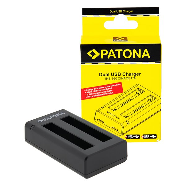Patona Dual Ladegerät für Insta360 X3 CINAQBT/A incl. Micro-USB Kabel 