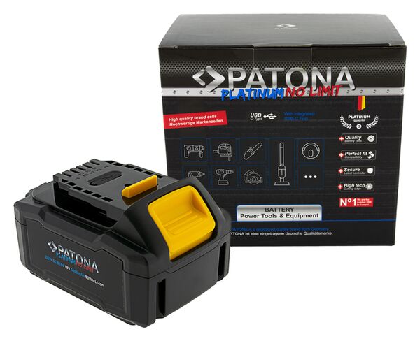 Patona Platinum 18V Akku Dewalt DCB184 für Dewalt XR series with USB-C PD65W input and output 