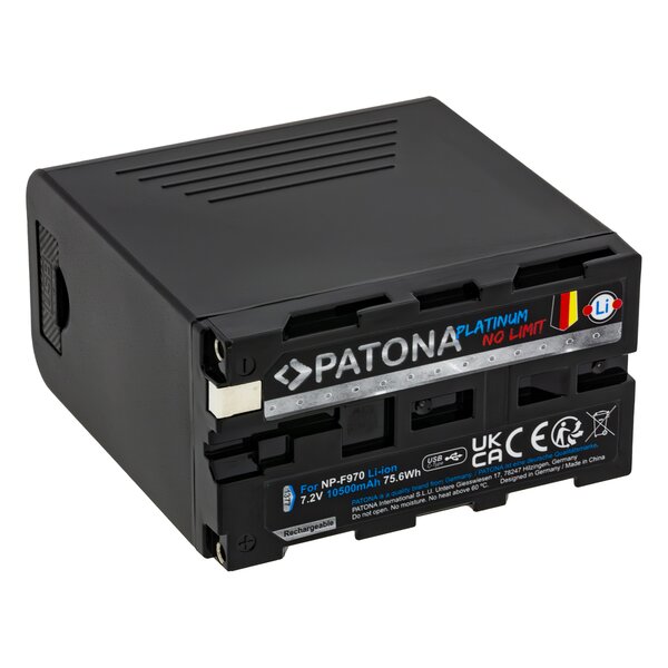 Patona Platinum Akku mit PD20W USB-C in/out für Sony NP-F970 F960 F950 PD20W USB-A 5V/2A 