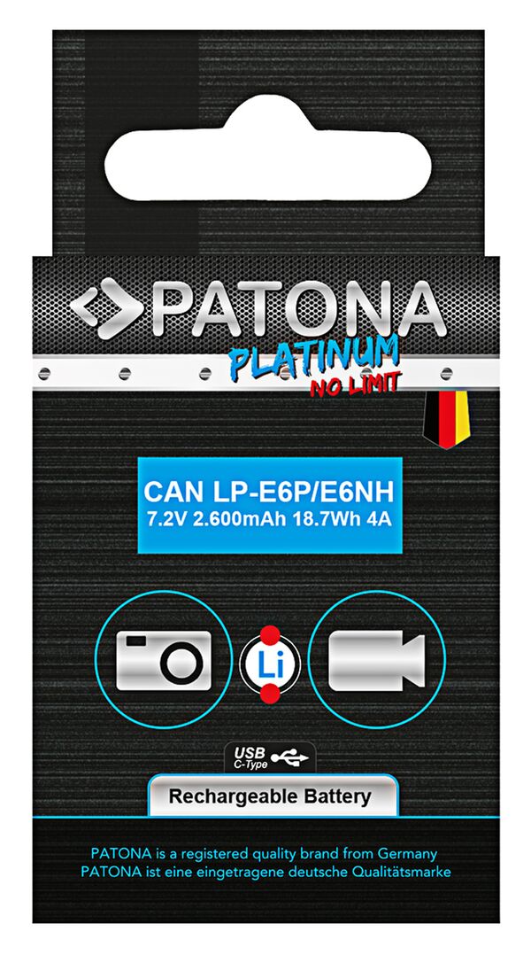 Patona Platinum Akku mit USB-C Input für Canon  LP-E6P