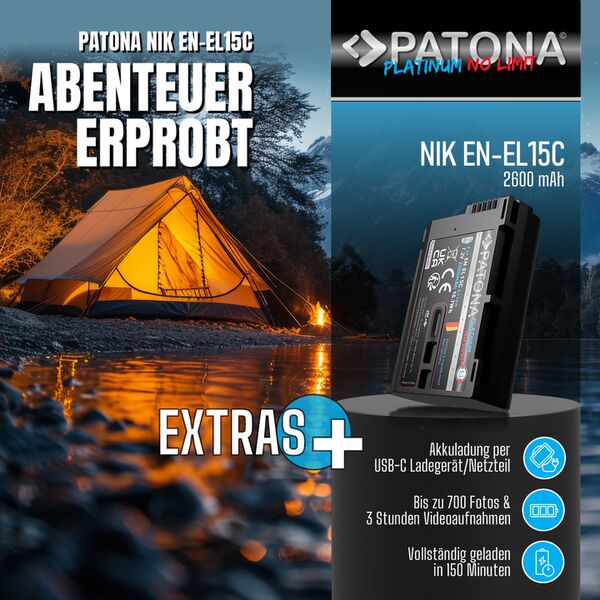 Patona Platinum Akku mit USB-C Input für Nikon  EN-EL15c