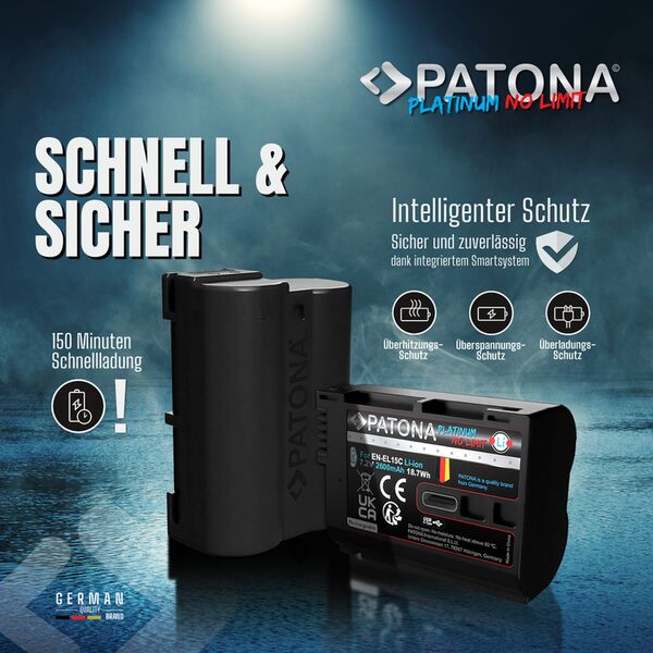 Patona Platinum Akku mit USB-C Input für Nikon  EN-EL15c