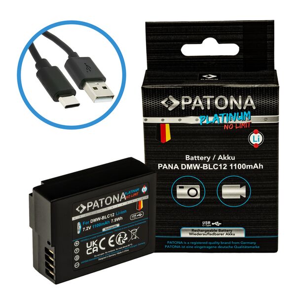 Patona Platinum Akku mit USB-C input für Panasonic  DMW-BLC12