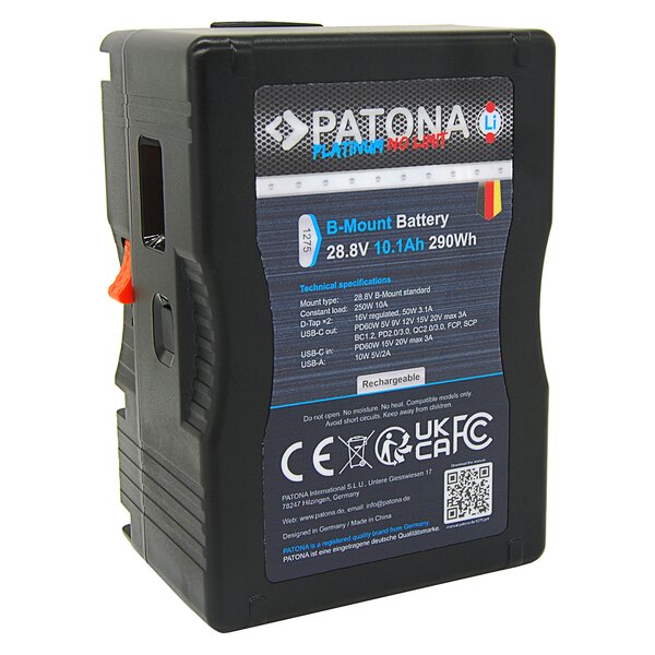 Patona Platinum B-Mount Akku mit 290Wh 10.1Ah incl. USB-C PD60W input and output 2x D-Tap 16V 