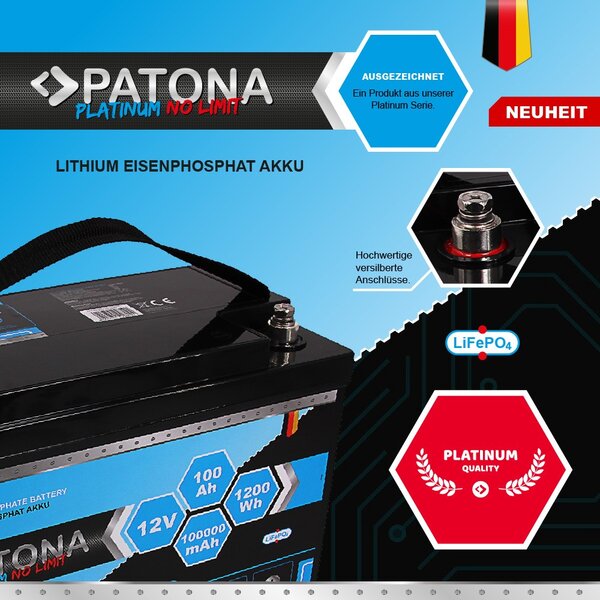 Patona Platinum LiFePO4Akku 12V 100Ah 1200Wh 100.000mAh 