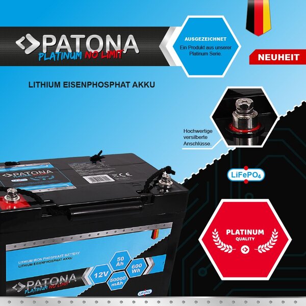 Patona Platinum LiFePO4Akku 12V 50Ah 600Wh 50.000mAh 