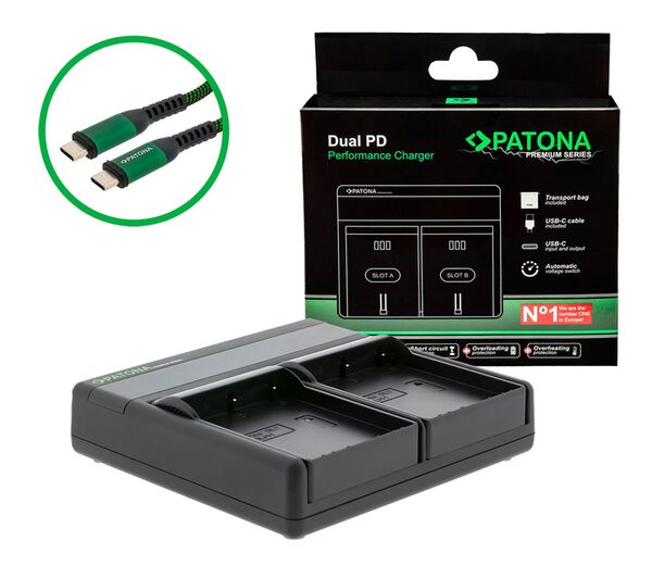 Patona Premium Dual PD Performance Ladegerät für Olympus  BLH-1 incl. USB-C input/output
