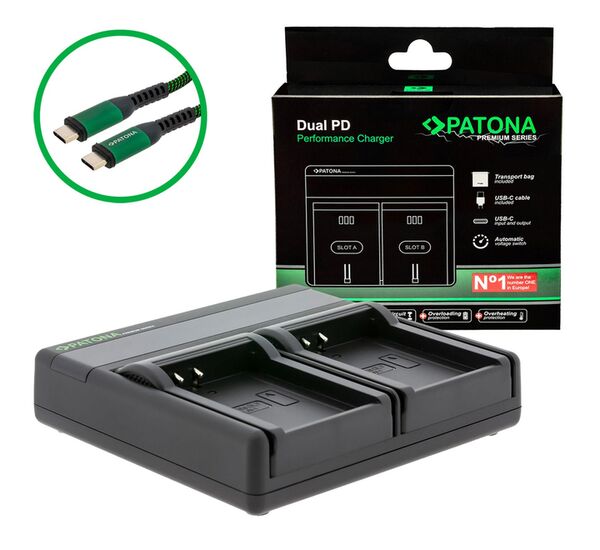 Patona Premium Dual PD Performance Ladegerät für Olympus  BLN-1 incl. USB-C input/output