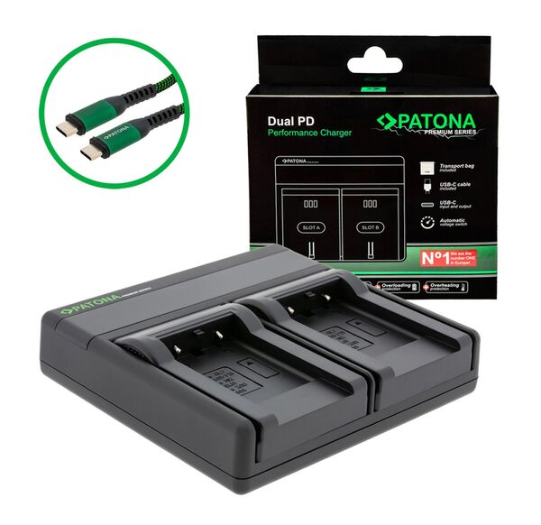 Patona Premium Dual PD Performance Ladegerät für Olympus  Li-40B incl. USB-C input/output	     
