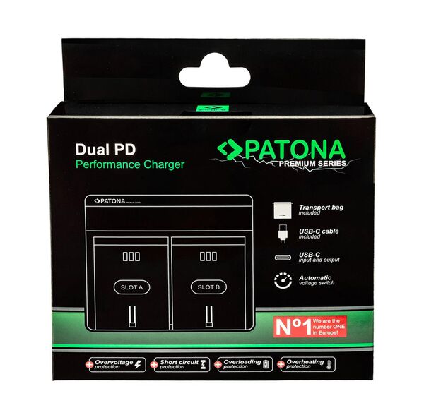 Patona Premium Dual PD Performance Ladegerät für Olympus  Li-40B incl. USB-C input/output	     