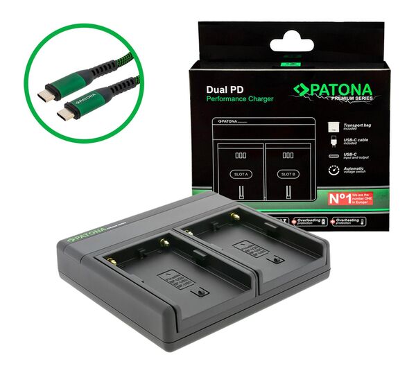 Patona Premium Dual PD Performance Ladegerät für Sony  BP-U60 incl. USB-C input/output