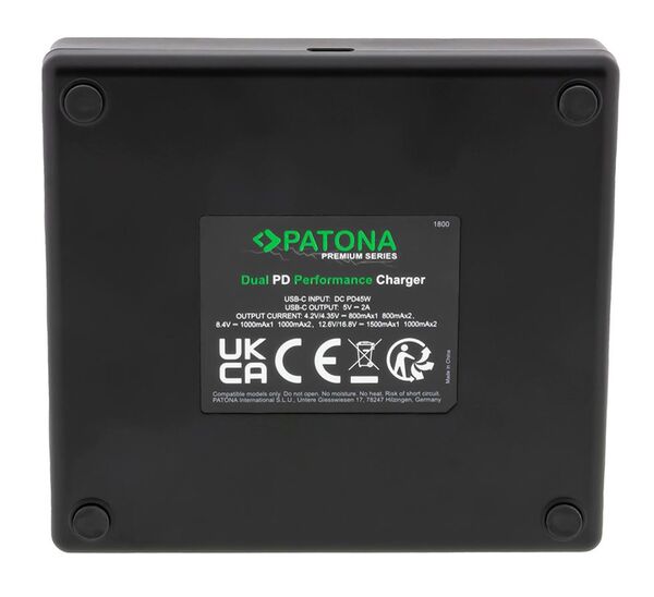 Patona Premium Dual PD Performance Ladegerät für Sony  NP-BX1 incl. USB-C input/output