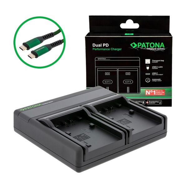 Patona Premium Dual PD Performance Ladegerät für Sony  NP-FP50 incl. USB-C input/output