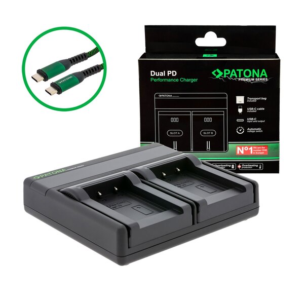 Patona Premium Dual PD Performance Ladegerät für Casio NP-70 incl. USB-C input/output  NP-70 incl. USB-C input/output
