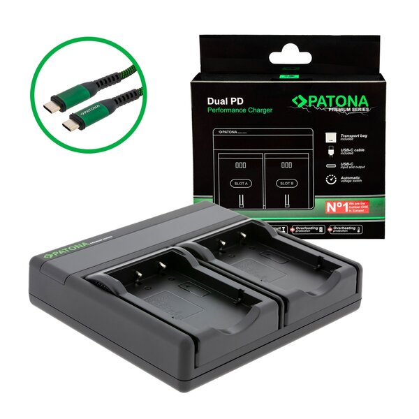 Patona Premium Dual PD Performance Ladegerät für Fuji NP-40 incl. USB-C input/output 