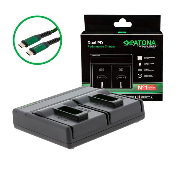 Patona Premium Dual PD Performance Ladegerät für GoPro  AABAT-001 incl. USB-C input/output