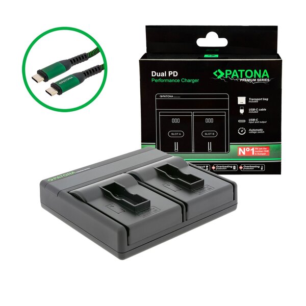 Patona Premium Dual PD Performance Ladegerät für GoPro  AHDBT-401 incl. USB-C input/output