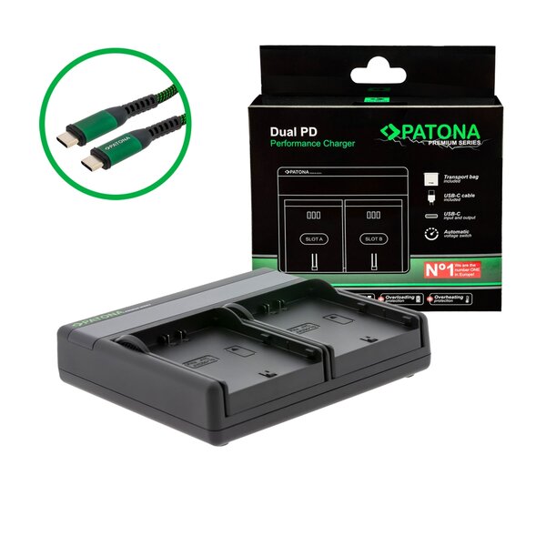 Patona Premium Dual PD Performance Ladegerät für JVC SSL-75 incl. USB-C input/output 