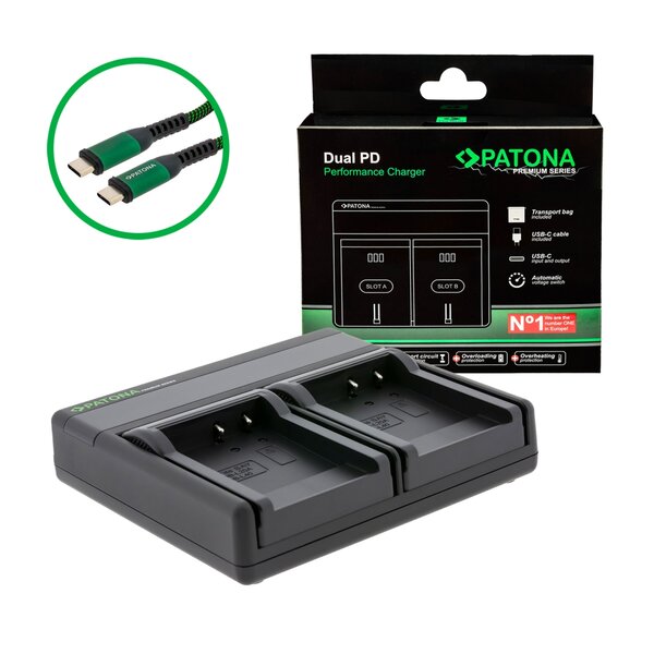 Patona Premium Dual PD Performance Ladegerät für Sanyo DB-L40A incl. USB-C input/output  DB-L40A incl. USB-C input/output