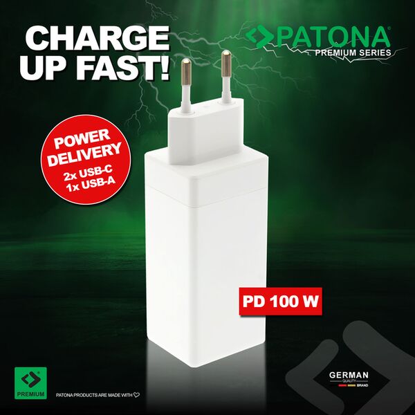 Patona Premium GaN PD100W Adapter  2xUSB-C 1xUSB-A weiß