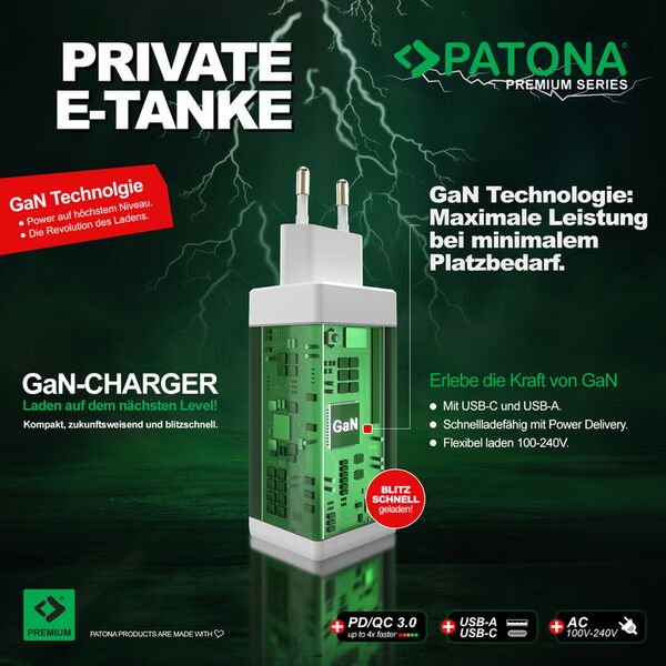 Patona Premium GaN PD100W Adapter  2xUSB-C 1xUSB-A weiß