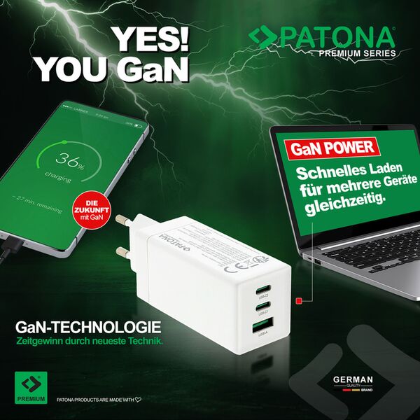 Patona Premium GaN PD100W Adapter  2xUSB-C 1xUSB-A weiß