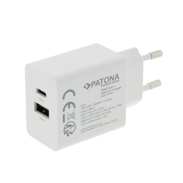 Patona Premium GaN PD35W Adapter white 1xUSB-C 1xUSB-A PD3.0 QC3.0 