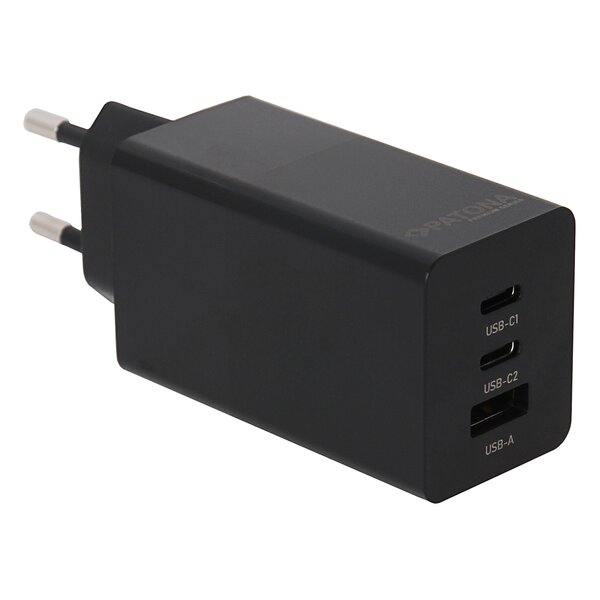 Patona Premium GaN PD65W Adapter black 2xUSB-C 1xUSB-A PD3.0 QC3.0 