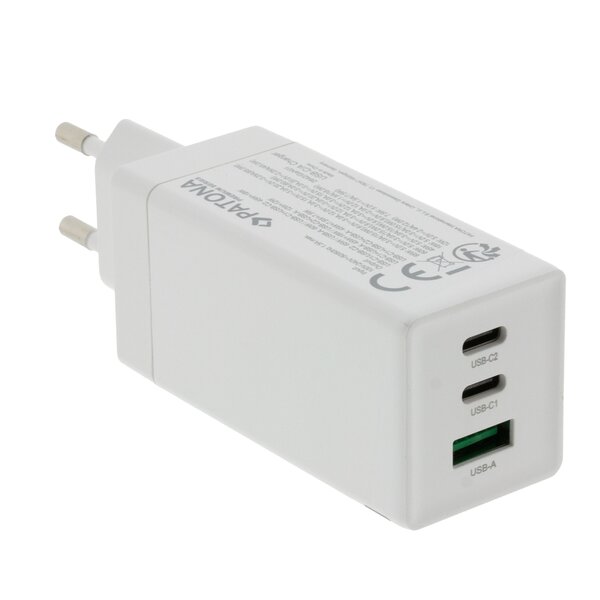 Patona Premium GaN PD65W Adapter white 2xUSB-C 1xUSB-A PD3.0 QC3.0 