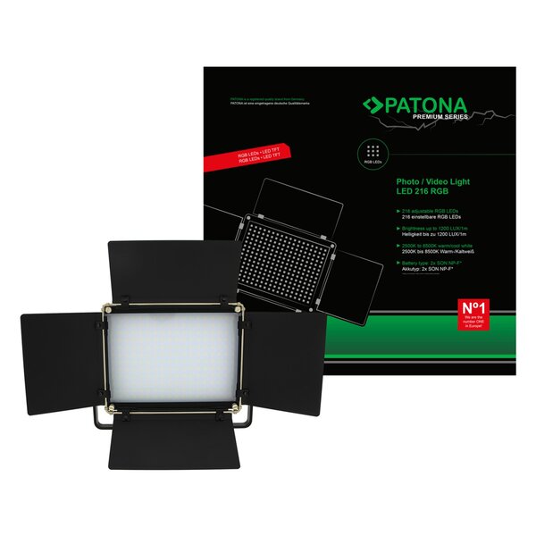 Patona Premium LED Foto und Videolicht mit 216 einstellbaren RGB LEDs 
