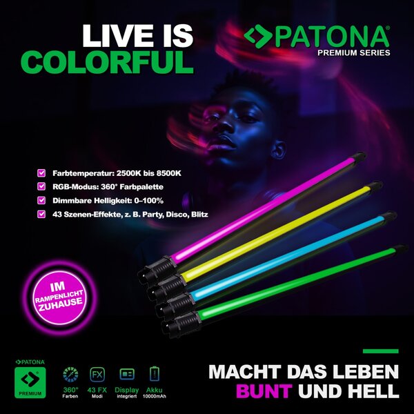 Patona Premium LED Foto und Videolicht mit 216 einstellbaren RGB LEDs inkl. Fernbedienung 