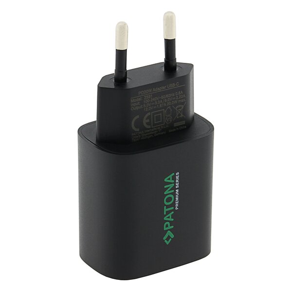 Patona Premium PD20W Adapter 5V/3A 9V/2.22A 12V/1.67A USB-C PD3.0 QC3.0 black 