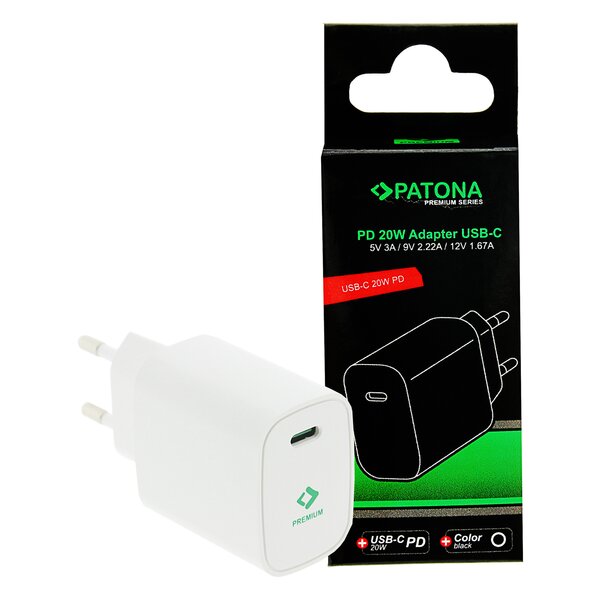 Patona Premium PD20W Adapter 5V/3A 9V/2.22A 12V/1.67A USB-C PD3.0 QC3.0 white 