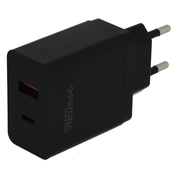 Patona Premium PD36W Adapter black 5V/3A 9V/2A 12V/1.5A 1xUSB-C 1xUSB-A PD3.0 QC3.0 
