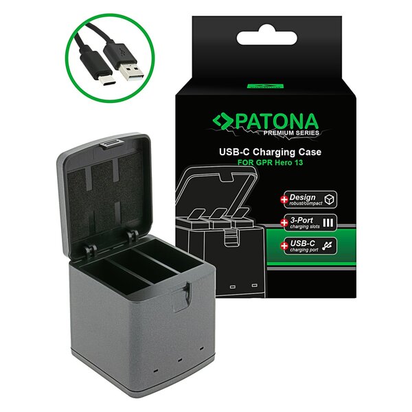 Patona Premium triple Ladegerät charging box für GoPro Hero 13 incl. USB-C Kabel 