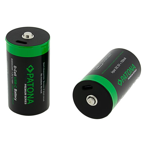 Patona Premium USB-C 2x LR20 Mono D batteries Lithium 6000mWh 1.5V rechargeable with 1 to 2 USB-C charging cable 