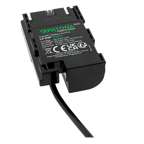 Patona Premium USB-C Input Akku-Adapter für Canon  LP-E6P LPE6P EOS R5 R5 Mark II R6 /R6 Mark II