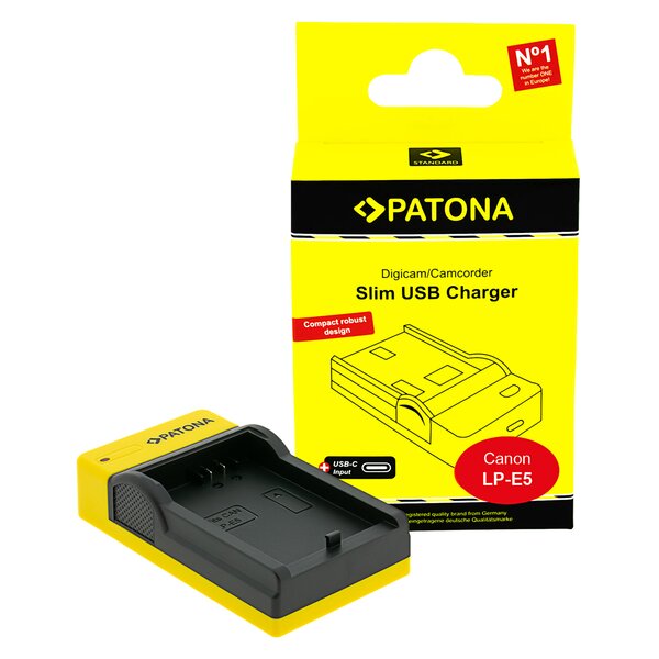 Patona Slim USB-C Ladegerät für Canon LP-E5 