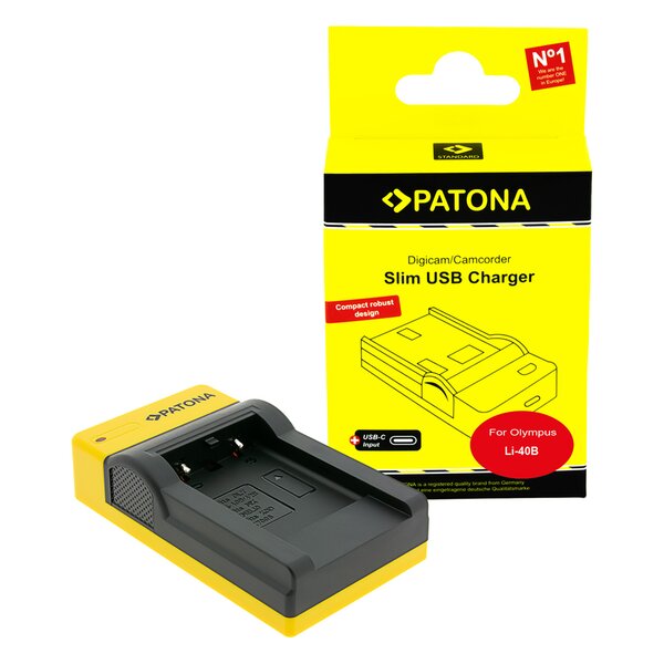Patona Slim USB Ladegerät mit USB-C Input für Olympus Li-40B Li-42B Nikon EN-EL10 