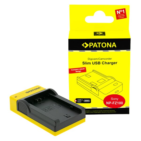 Patona Slim USB Ladegerät with USB-C Input für Sony NP-FZ100 A7 III A7M3 Alpha 7 III A7 R III A7RM3 Alpha 7 R III A9 Alpha 9 FZ100 