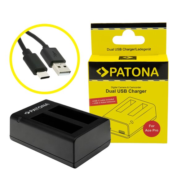 Patona USB dual charger für Insta360 Ace / Ace Pro incl. USB-C cable 