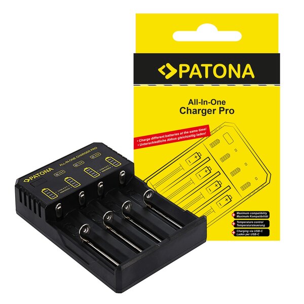 Patona USB Ladegerät für round cells CR123A, 14500, 16340, 18650, 22650, 26650... and micro AAA / mignon AA batteries 