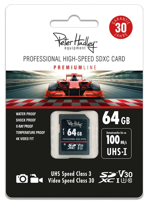 Peter Hadley Prof. High-Speed 64 GB UHS-I SDXC-Karte Cl10, U3, V30 (100/95 MB/s) 