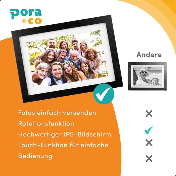 Pora Digitaler Bilderrahmen 8 WF-805T  BL Holz schwarz