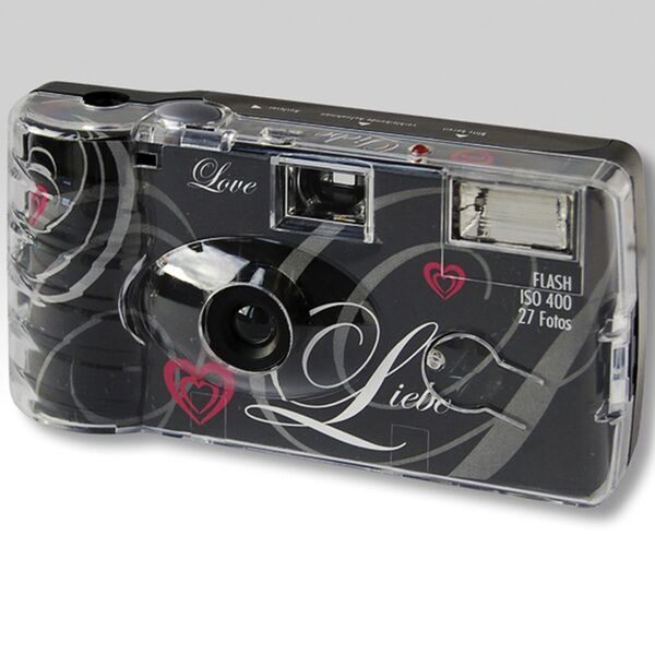 Q&L Einwegkamera Liebe schwarz mit Blitz ISO 400 für 27 Aufnahmen 